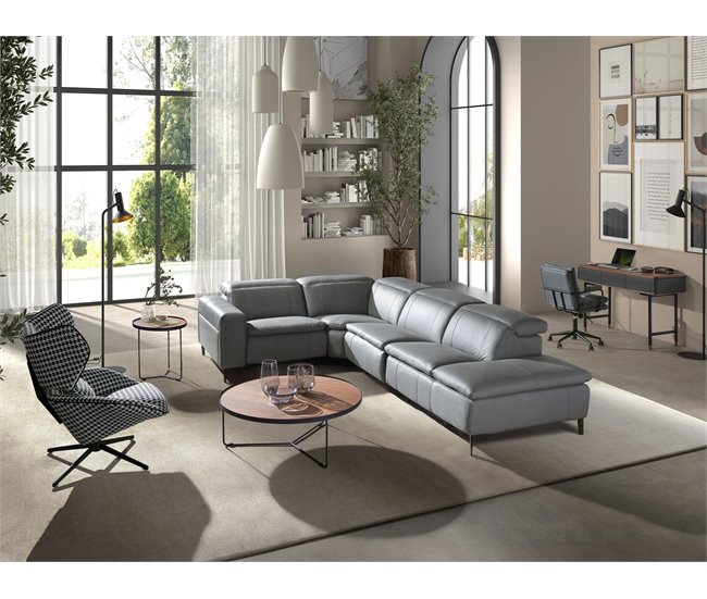 ANGEL CERDA Sofá chaise longue relax derecha piel gris Gris