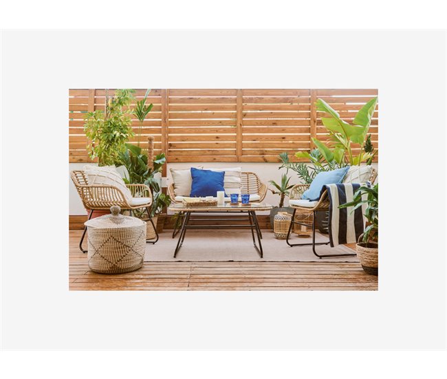 Set BORNEO sofá 2 plazas con 2 sillones y mesa natural Natural