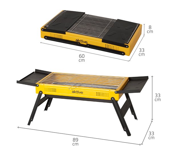 Aktive Barbacoa carbón plegable acero bandejas laterales Amarillo