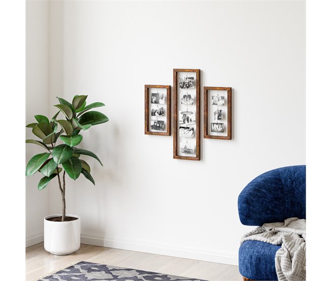 Set de 3 marcos de fotos Muhos pino teñido yute [en.casa] Marron