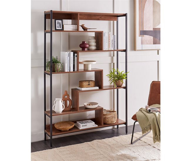 Estantería de 6 baldas LED de madera DAVEN Marron