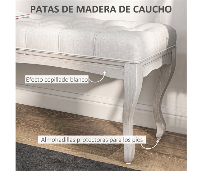 Banco de Cama Poliéster, Madera de Caucho HOMCOM Crudo