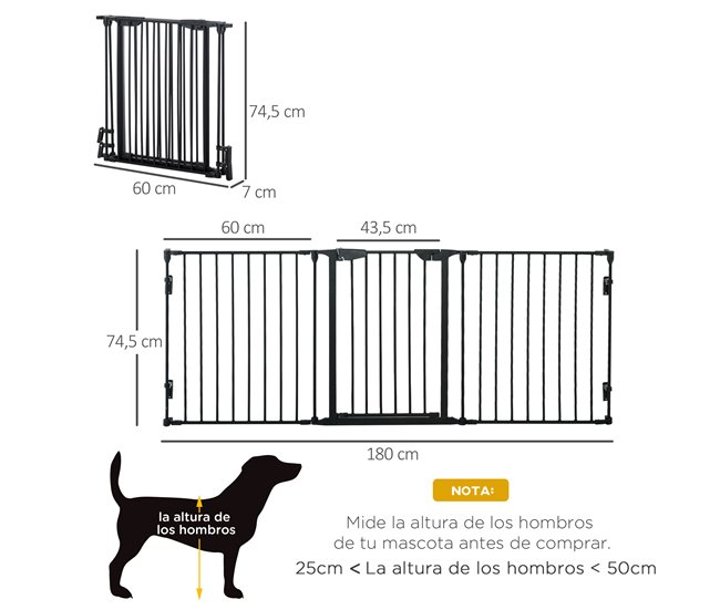 Barrera de Seguridad Metal y Plástico PawHut Negro