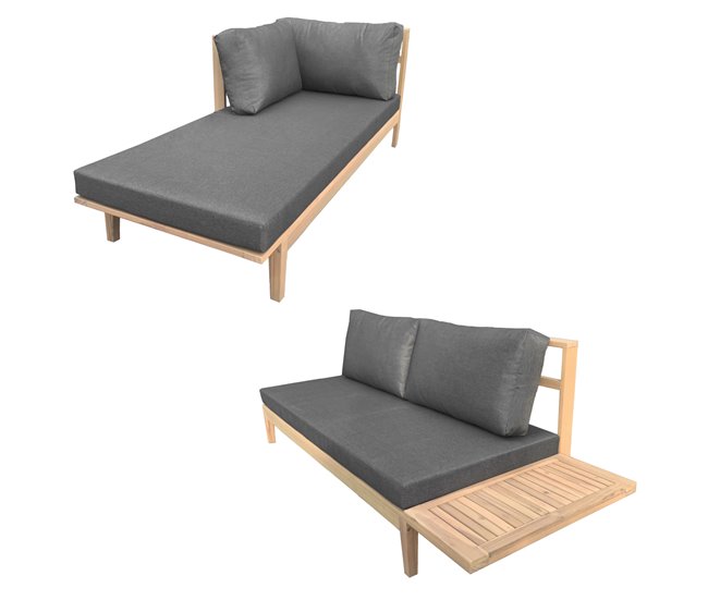 Conjunto de muebles de jardín acacia PANGKOR 4 asientos con cojines Gris