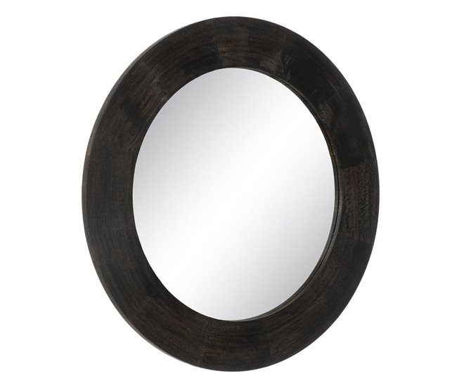 Conforama Espejo de pared Marrón oscuro Cristal Madera de mango Madera MDF Vertical Redondo 122 x 3 8 x 122 cm