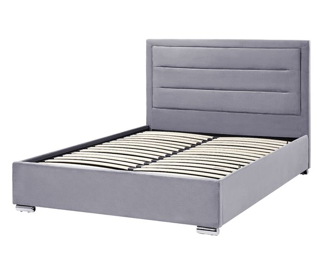 Beliani Cama con almacenaje Terciopelo ROUEN Gris Oscuro