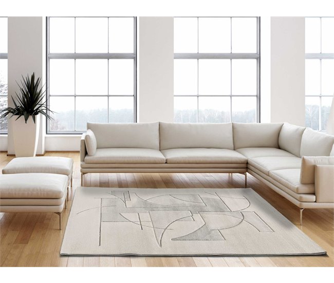 Alfombra geométrica a trazos LENA - ATTICGO 120x170 Crema