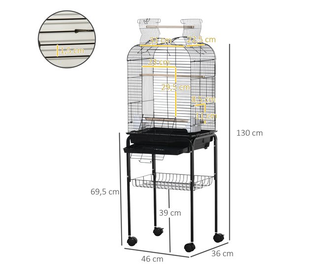 Jaula para Pájaro Acero, PP, Madera Mixta PawHut Negro