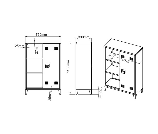 Armario de oficina Oripää con 2 estantes regulables acero Azul