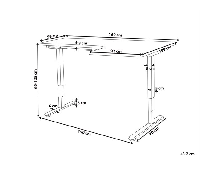 Beliani Escritorio ajustable DESTINES 160x109 Blanco