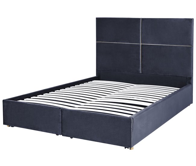 Beliani Cama con somier Terciopelo VERNOYES 148x214 Negro