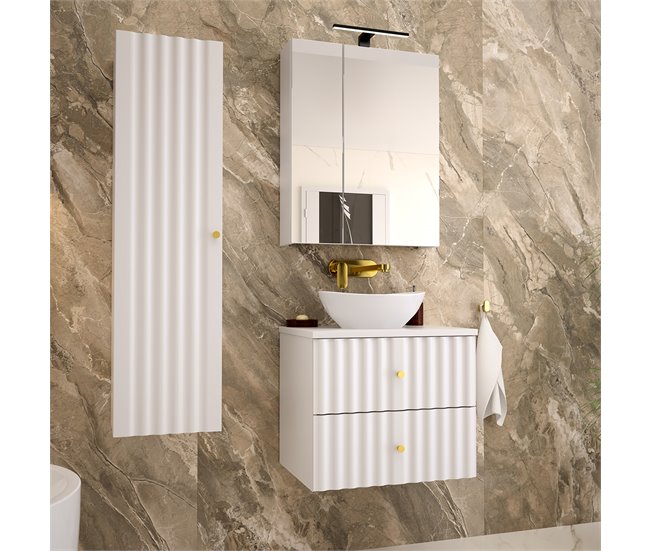 Conjunto de muebles con lavabo individual y columna Izae 60 Blanco