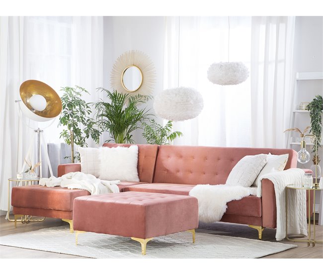 Beliani Sofá cama Terciopelo ABERDEEN Rosa
