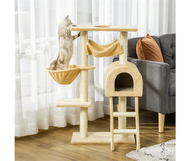 Árbol Rascador para Gatos Aglomerado de Madera, Felpa, Sisal Beige