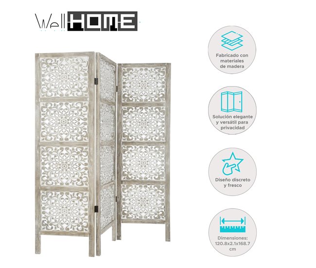 WELL HOME - Pantalla en madera Etnik con estampados Blanco