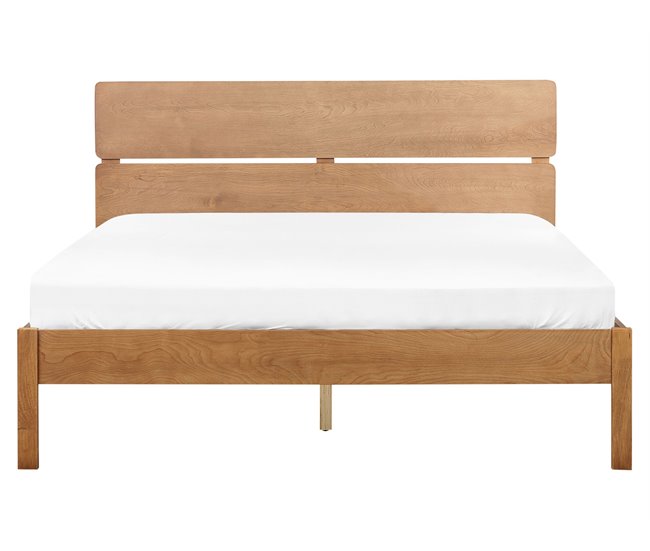 Beliani Cama LED Madera de caucho BOISSET 165x205 Marron