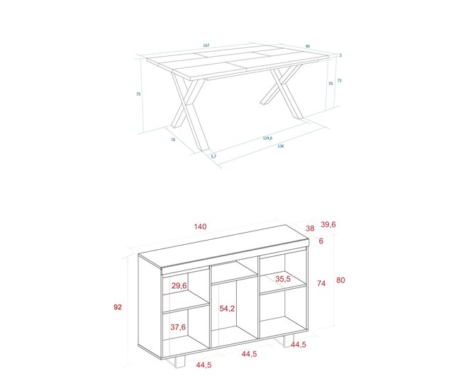 Conjunto Muebles de Salón, Mesa, Aparador Roble