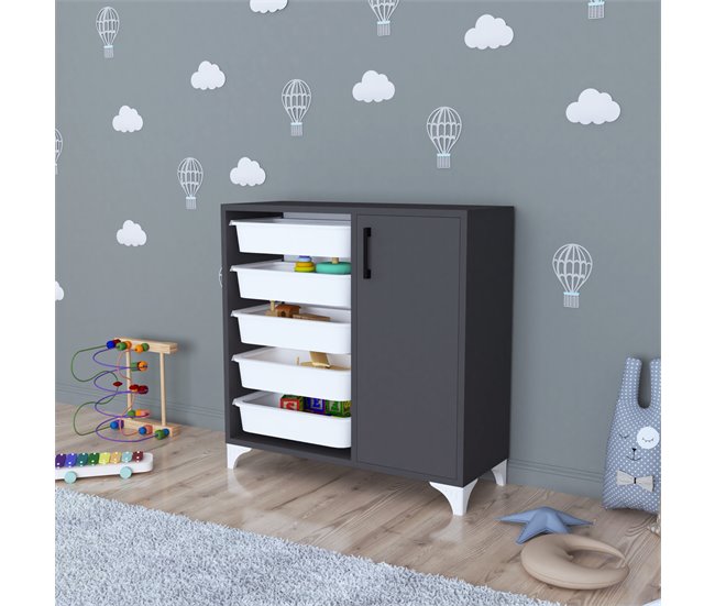 Aparador Aurland 5 cestas aglomerado/plástico 77 Antracita