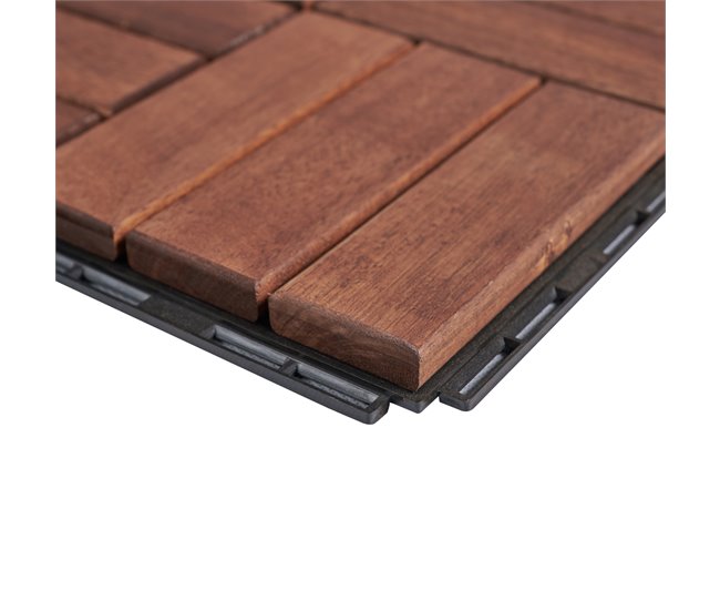 Set de 10 baldosas clic Alliste 12 láminas acacia/plástico Marron