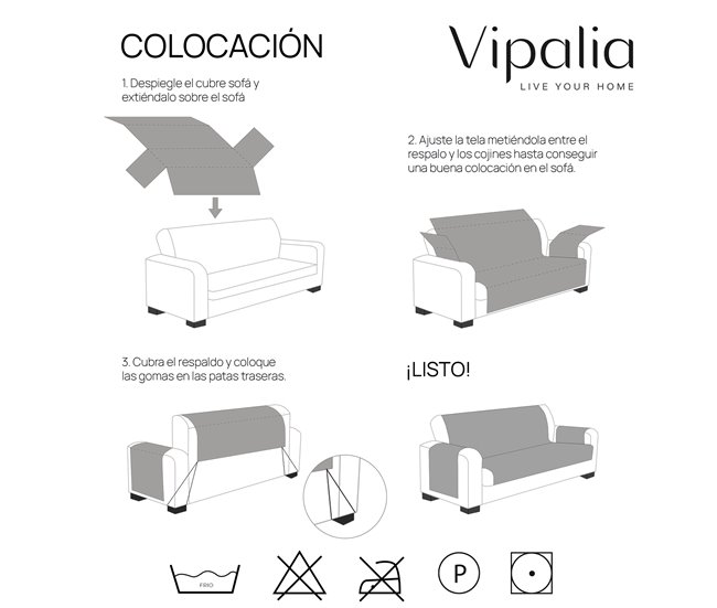 Vipalia Protector Cubre Sofá Chaise Longue Liso Modelo Chenilla Arena