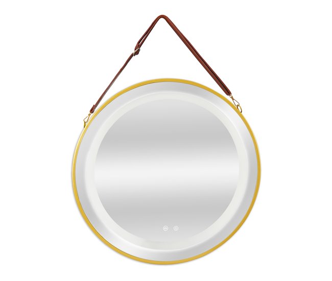 Espejo de pared con LED Picerno para baño con correa antivaho 80x3 Dorado