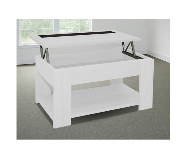 Acomoda Textil – Mesa de Centro Elevable de Madera Agueda. 90x46 Blanco/ Gris