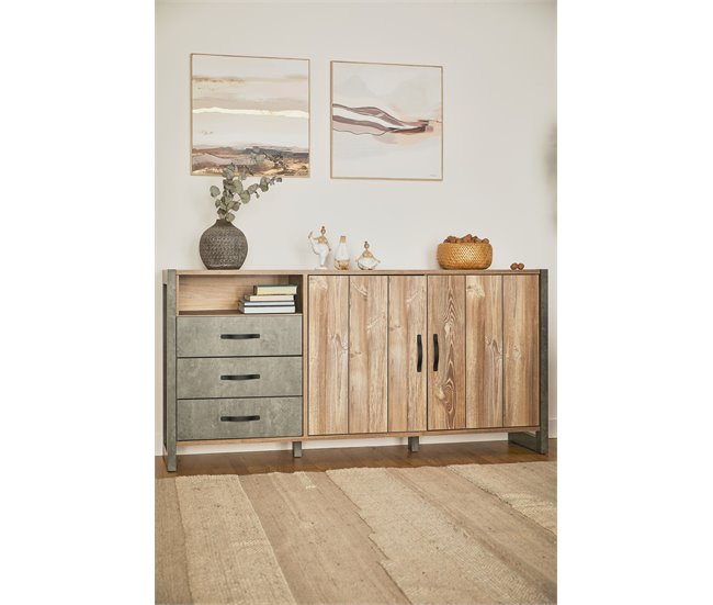 Aparador 2 puertas y 3 cajones INDUSTRY Gris/ Madera