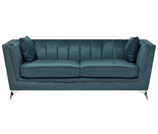 Beliani Sofá de 3 plazas Terciopelo GAULA Azul/ Verde