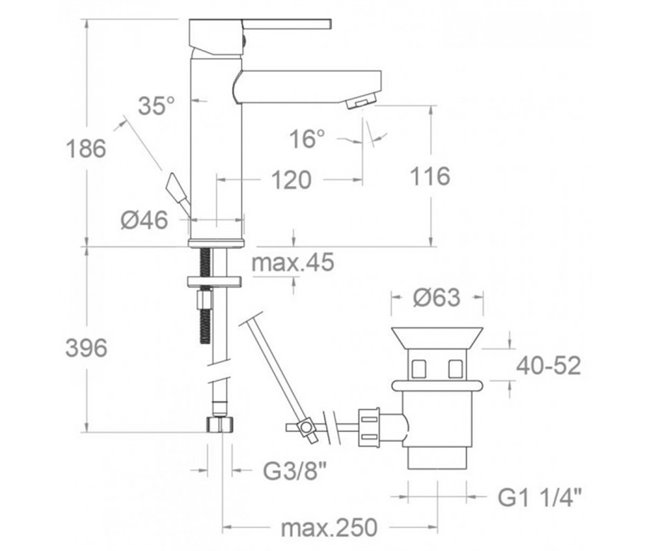 Grifo de Lavabo Monomando con Sistema S2 de Ahorro de Agua Cromo