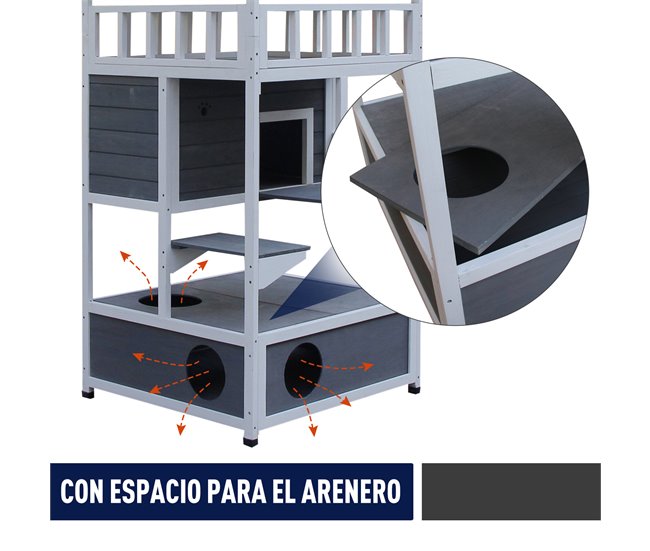 Caseta para Gatos Madera de Abeto PawHut Multicolor