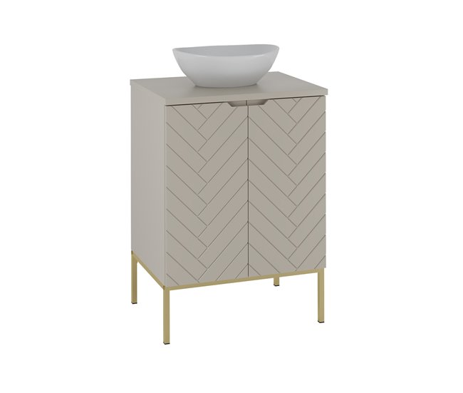 Conjunto de muebles con lavabo individual 2 puertas y columna Daria 60 Beige