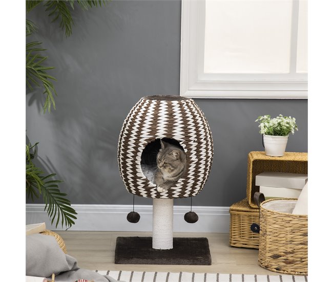Árbol para Gatos Aglomerado de Madera, Papel, Franela de Algodón Marron