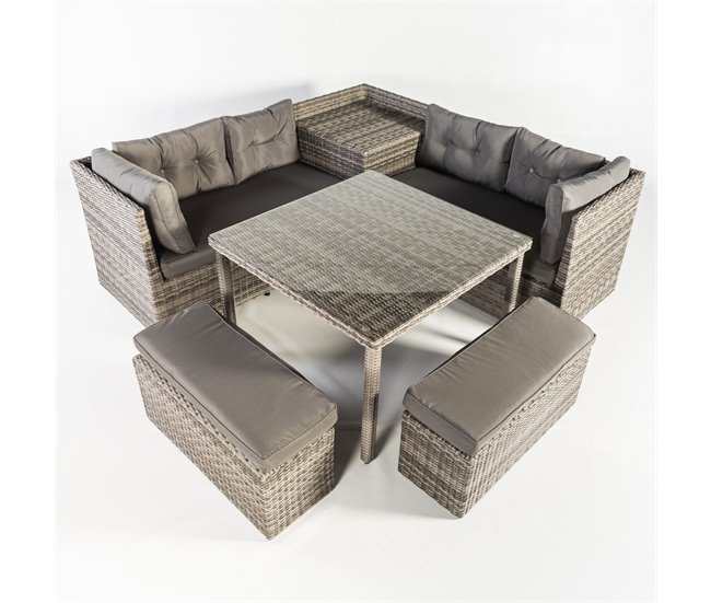 Set rinconera SEMINYAC III con mesa y puffs marrón Marron