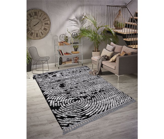 Alfombra MAROC G8499 Franjas Bereber marroquí Shaggy 120x170 Negro