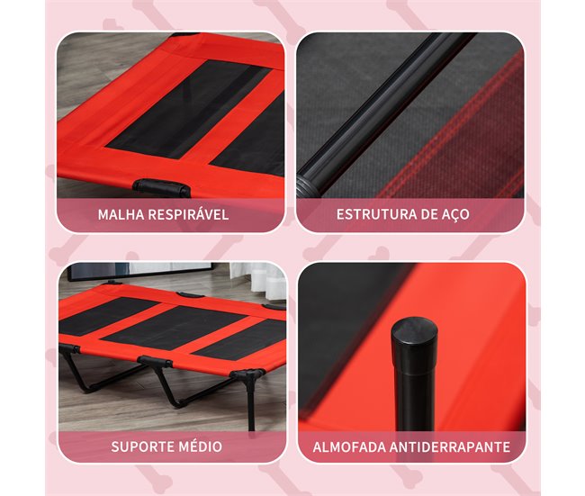 Cama Elevada para Perros Metal y Tela Oxford PawHut Rojo