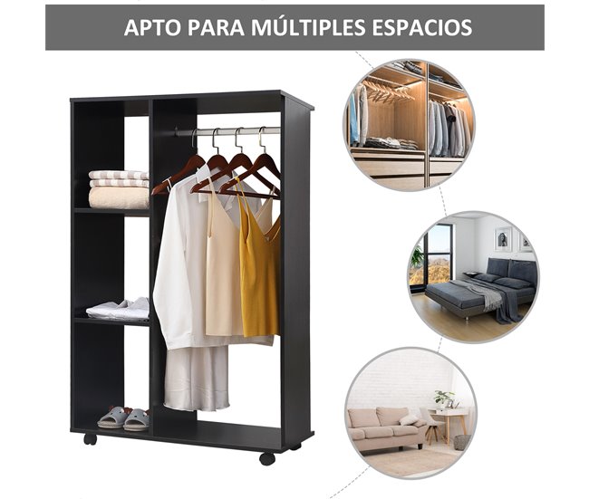 Armario Ropero Melamina de Madera HOMCOM Negro