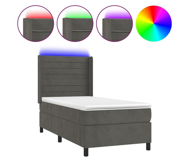 Cama box spring colchón y LED terciopelo - Rayas horizontales 100x200 Azul
