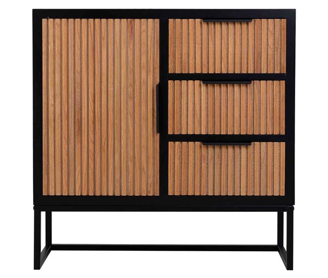 Aparador de 1 puerta y 3 cajones de madera y metal Marron