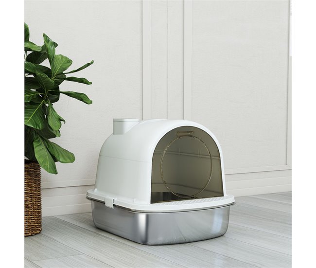 Arenero para Gatos Acero Inoxidable 201, PP PawHut Blanco