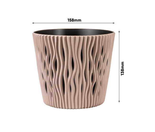 3x Maceta redonda de plastico Sandy Round Marron Claro