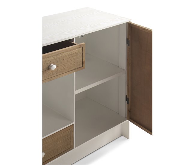 Aparador de madera de fresno 2 puertas y 3 cajones Natural/ Blanco