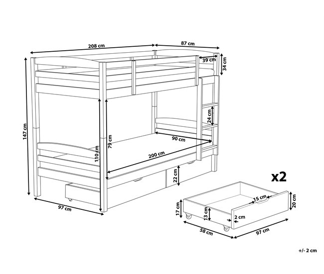 Beliani Litera con cajones Madera de pino REGAT 97x208 Gris