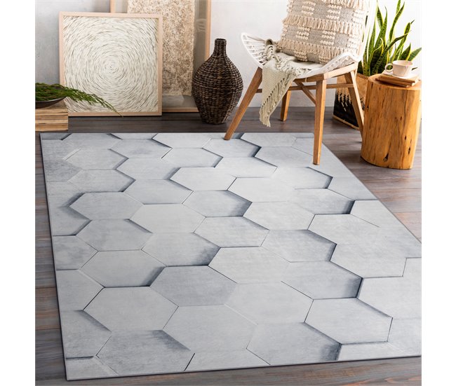 Alfombra lavable ANDRE 1180 Panal Hexágono 3D 120x170 Gris