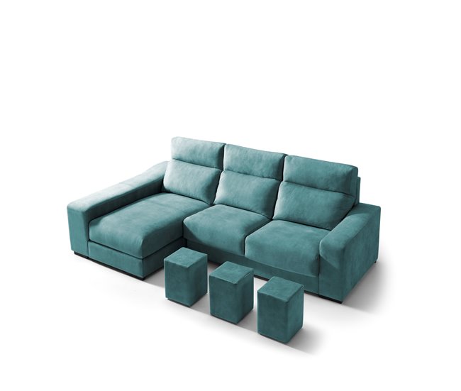 Chaise longue 4 plazas con 3 puffs FULL Azul Medio