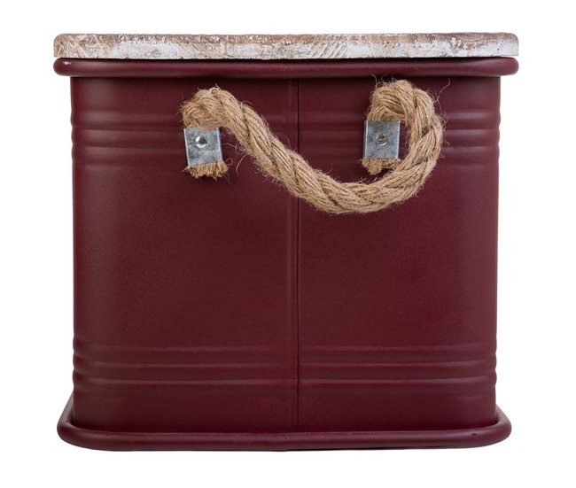 Caja de metal, tapa de madera y asas Rojo