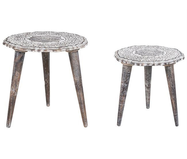 Beliani Conjunto de mesas ADRO Blanco/ Beige