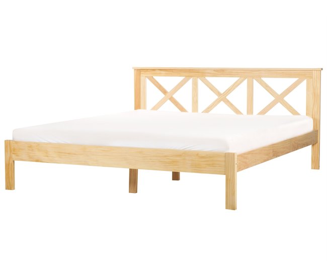 Beliani Cama Madera de pino TANNAY 189x208 Blanco
