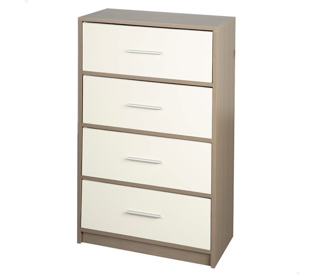 Max Home Cómoda 4 cajones de tela Blanco/ Madera
