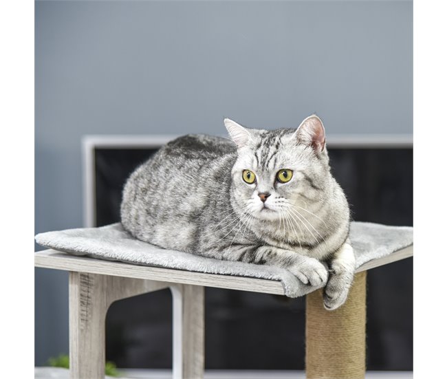 Árbol para Gatos Aglomerado de Madera, Felpa y Yute PawHut Gris