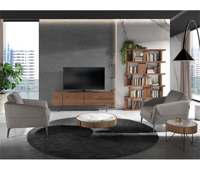 ANGEL CERDÁ Sillón moderno de piel Gris Oscuro